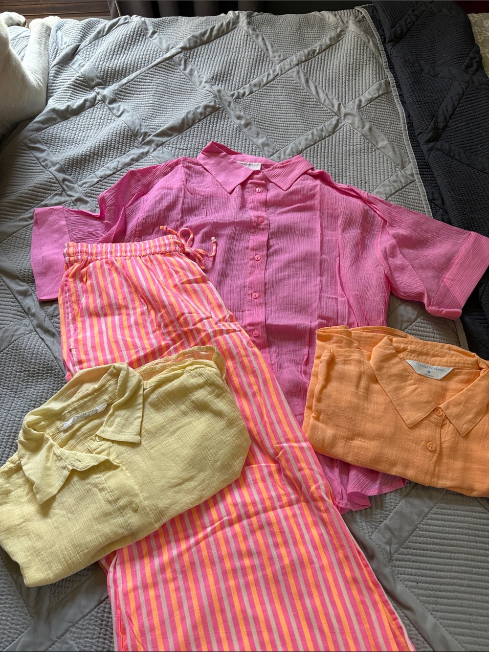 3 piece set women’s Pink Striped set Pink Shirt & Multicolor Pants